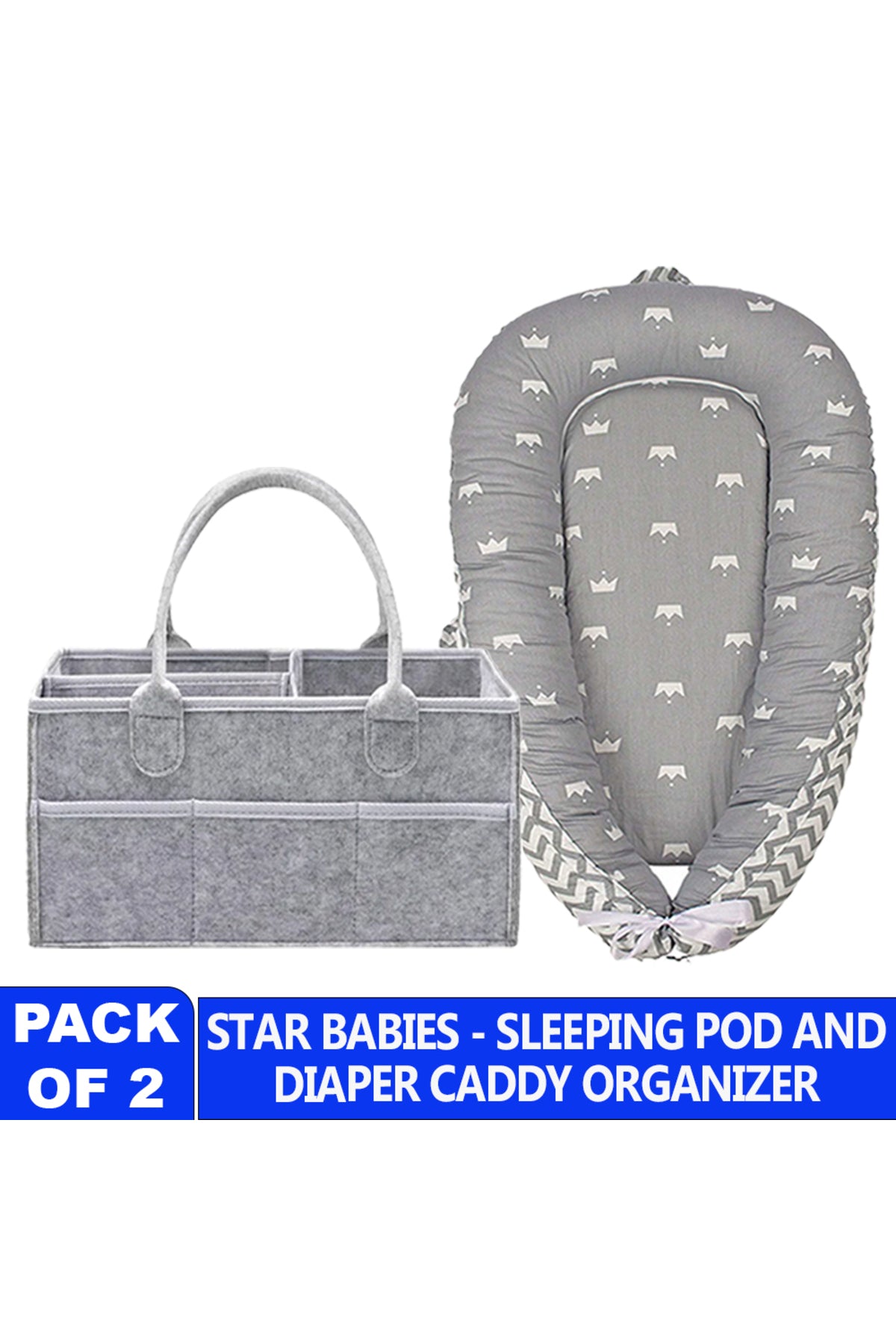 Star Babies Portable Lounger Sleeping Pod - Grey Stripe With Caddy Stripe - Grey