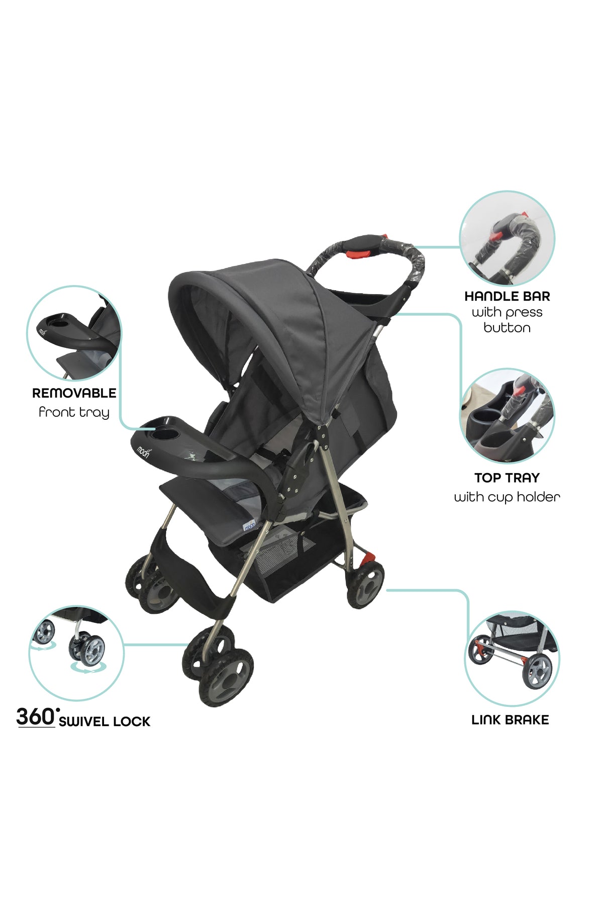MOON - Bezik One Fold Stroller - Grey