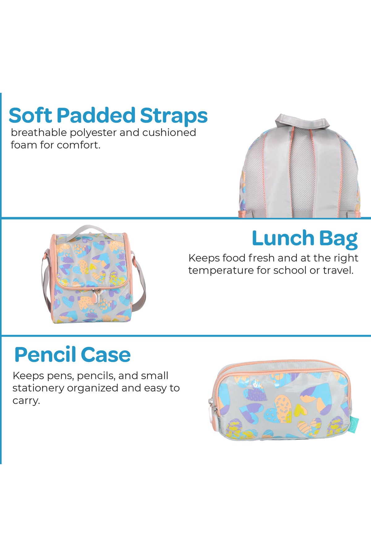 MOON  3 in 1 Kids Backpack  Set   - (16-Inch) Premium Kids School Bag with Lunch Bag & Pencil Case-Pink