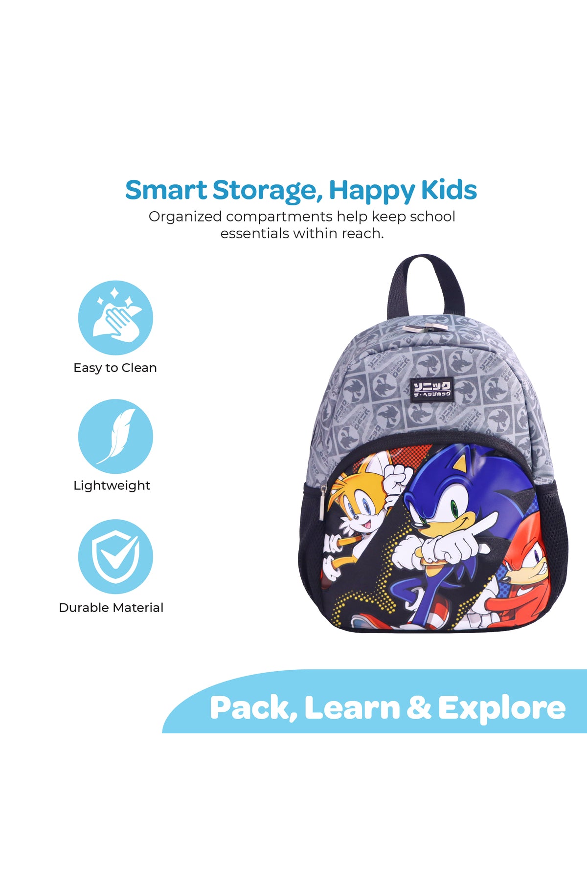 MOON Licensed SONIC  the Hedgehog 3 in 1 Kids Backpack Set  - (13-Inch) Premium Kids School Bag with Lunch Bag & Pencil Case-Black
