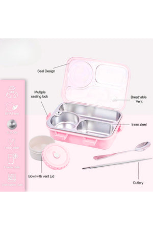 Star Babies - 4 Compartments Stainless Steel Bento Lunch Box - Pink