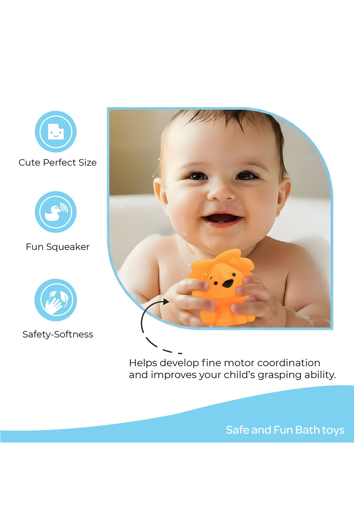 Moon  Splash and Play Baby Bath Toys with Squeaker for Toddlers -Pack of 8