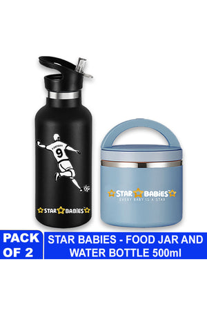 Star Babies - Stainless Steel Water Bottle & Food Jar Set - Football - 2 Pcs - 500ml