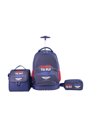MOON Licensed Top Gun 3-in-1  Kids Trolley Set   - (18-Inch) Premium Kids School Bag with Lunch Bag & Pencil Case-Blue