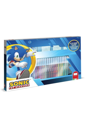 Sonic The Hedgehog 36-Piece Coloring Set – 36 Felt Tip Pens, 3 Stamps, 1 Ink Pad & 1 Coloring Book | Kids Art & Craft Kit | Creative Drawing & Activity Set for Children