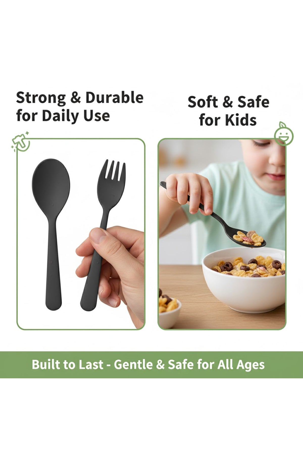 Star Babies -Organic  Spoon, Fork & Chopsticks Set - Black