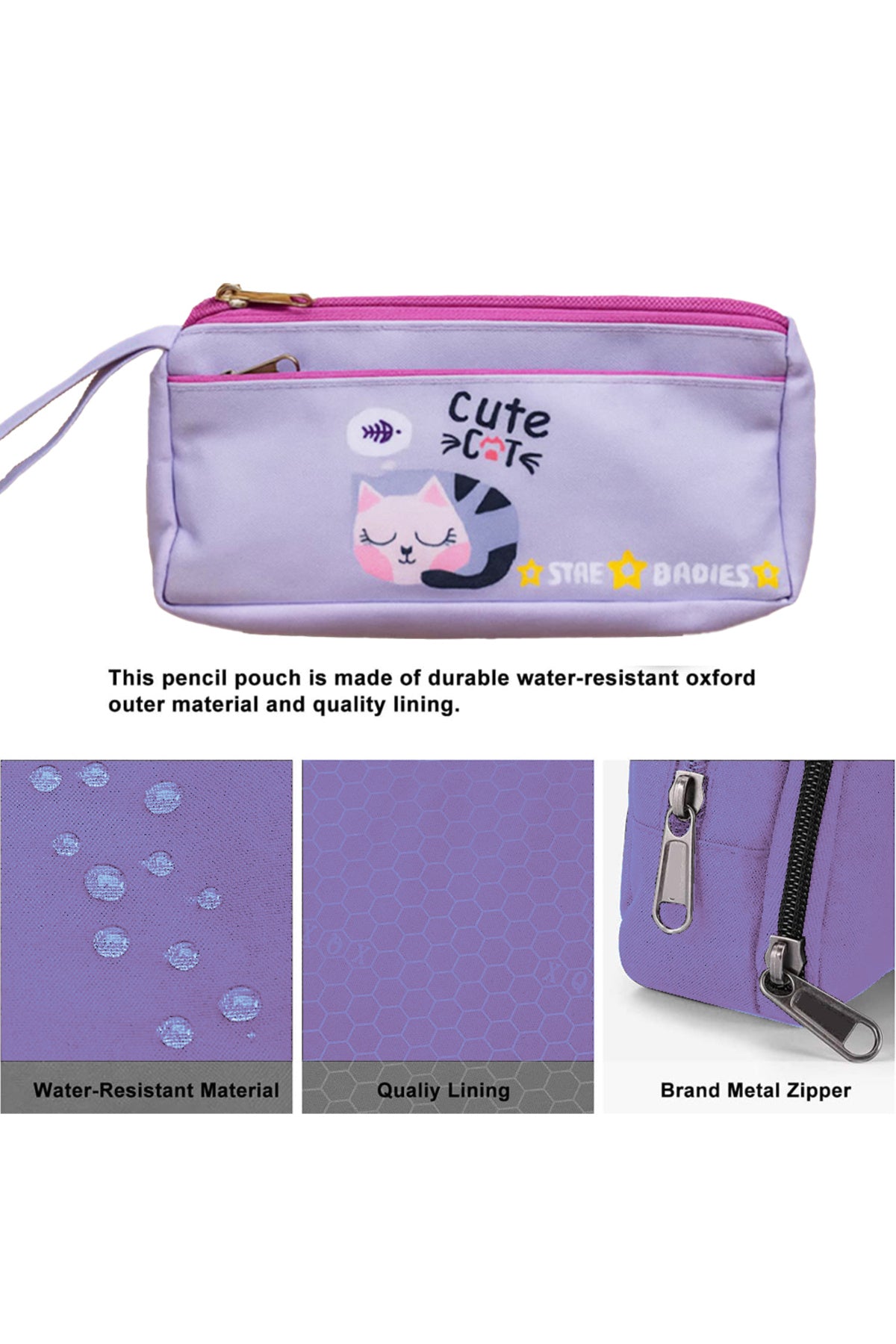 Star Babies 16-Inch Cute CAt Themed Children's Backpack with 5 compartment Bento lunch box , Stainless steel water bottle and Dual Zipper Pencil Case
