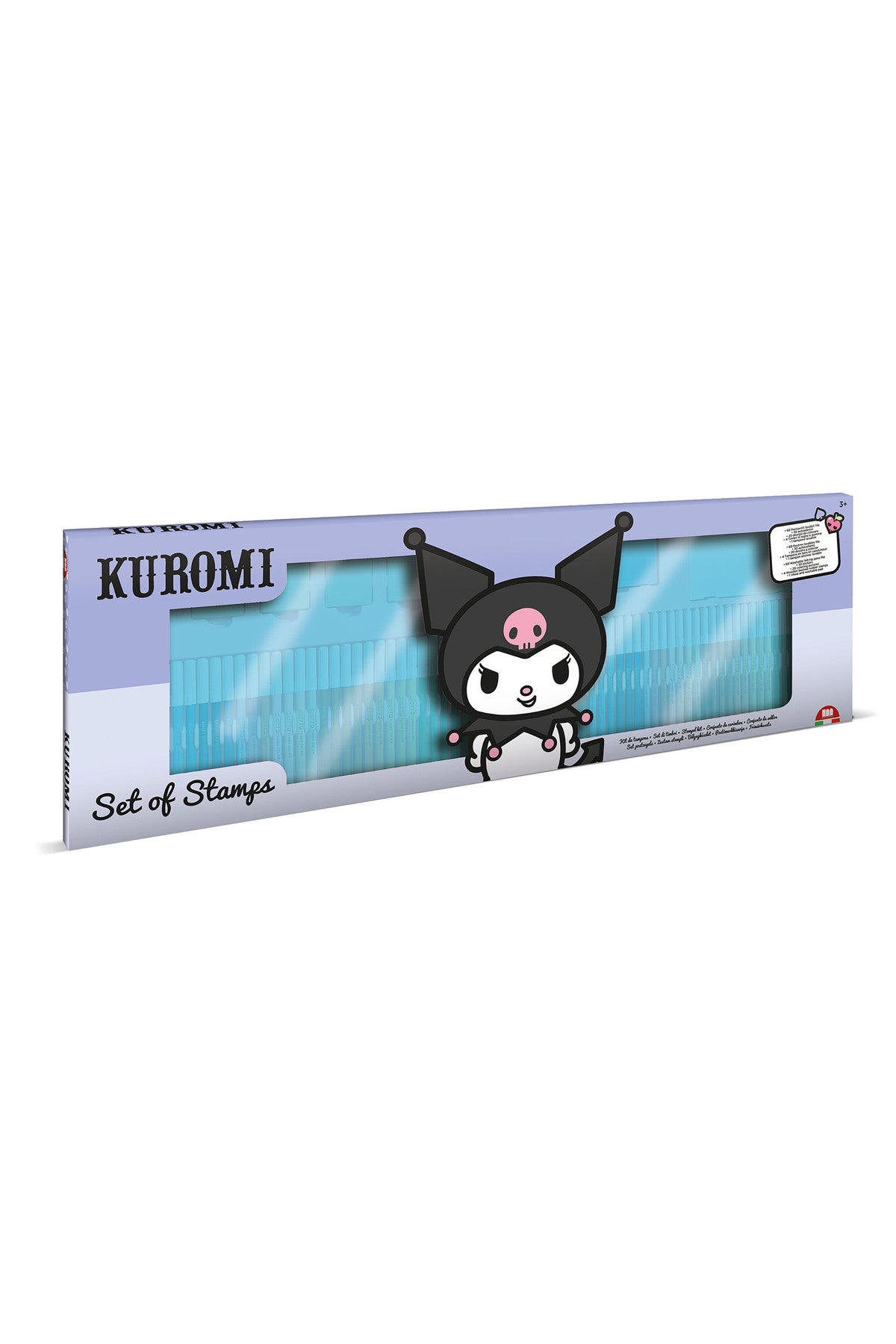 Multiprint Kuromi 60-Piece Felt-Tip Pen Set – Includes 60 Felt Pens, 10 Pencil Crayons, 10 Wax Crayons, 6 Stamps, Ink Pad, Coloring Book, Notebook & 30 Stickers – 100% Made in Italy
