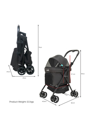 Moon  PawPerch Pet Stroller  Lightweight Foldable | Storage Basket & Waterproof Pad-Grey