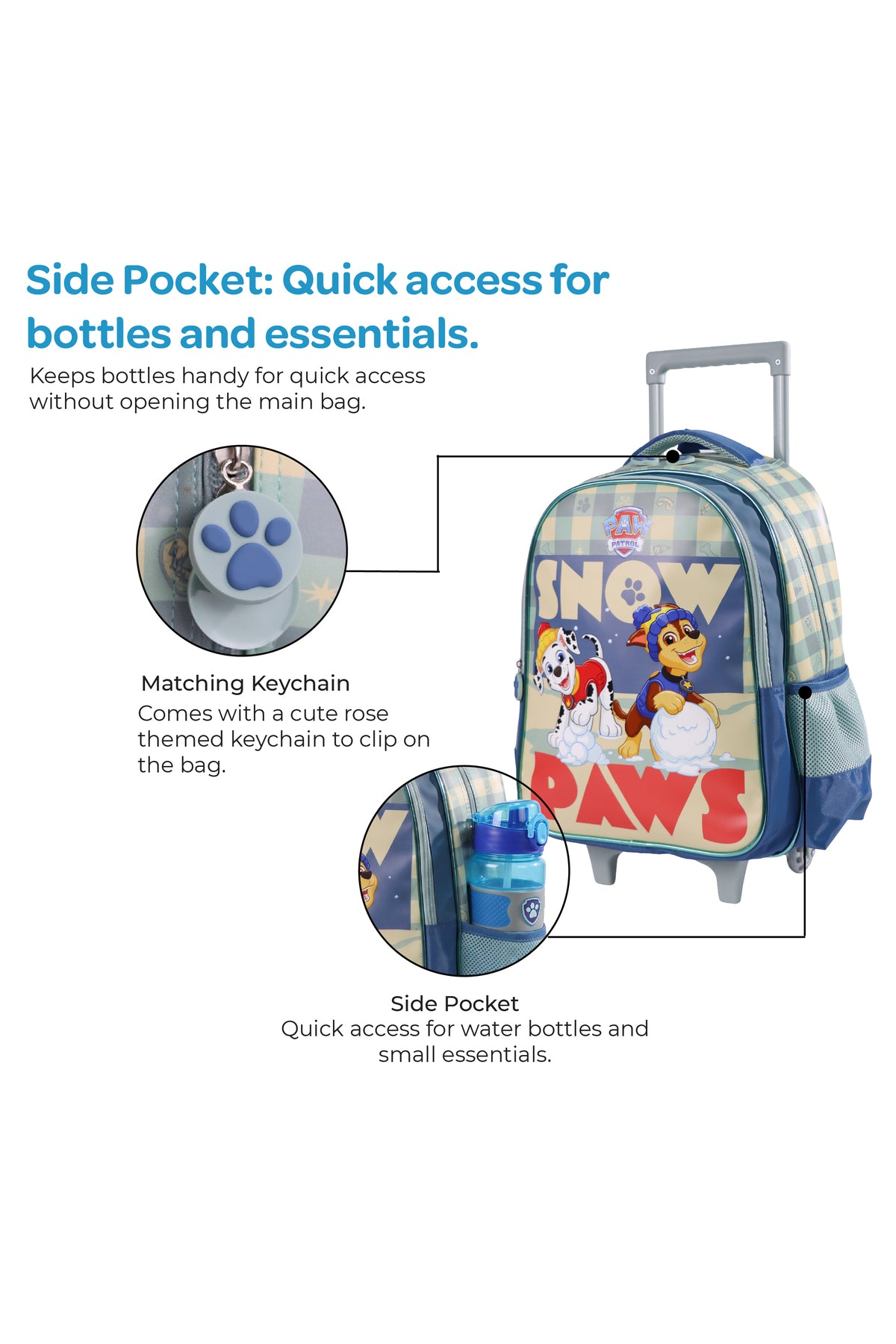 MOON Licensed Paw Patrol Snow Paw  3 in 1 Kids Trolley Set   - (16-Inch) Premium Kids School Bag with Lunch Bag & Pencil Case-Green