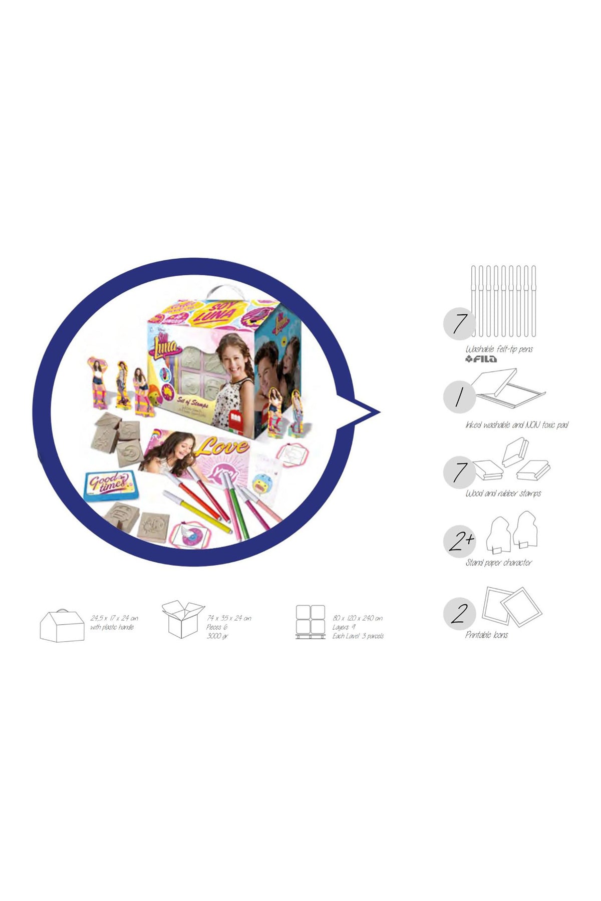 Multiprint Princess House – Creative Stamping & Coloring Set for Kids – Includes 7 Wooden Stamps, Washable Ink, 7 Markers, Drawing Book & More – Made in Italy