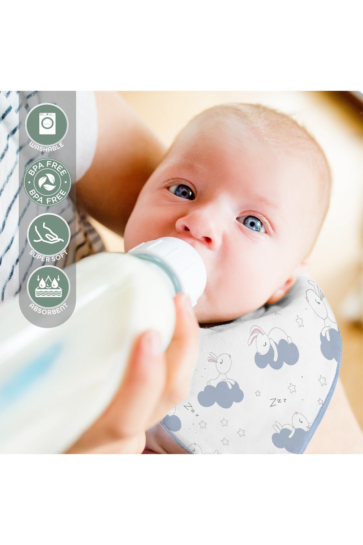 MOON Organic Muslin Bibs. ( PK -2)-Bunny & blue stripes