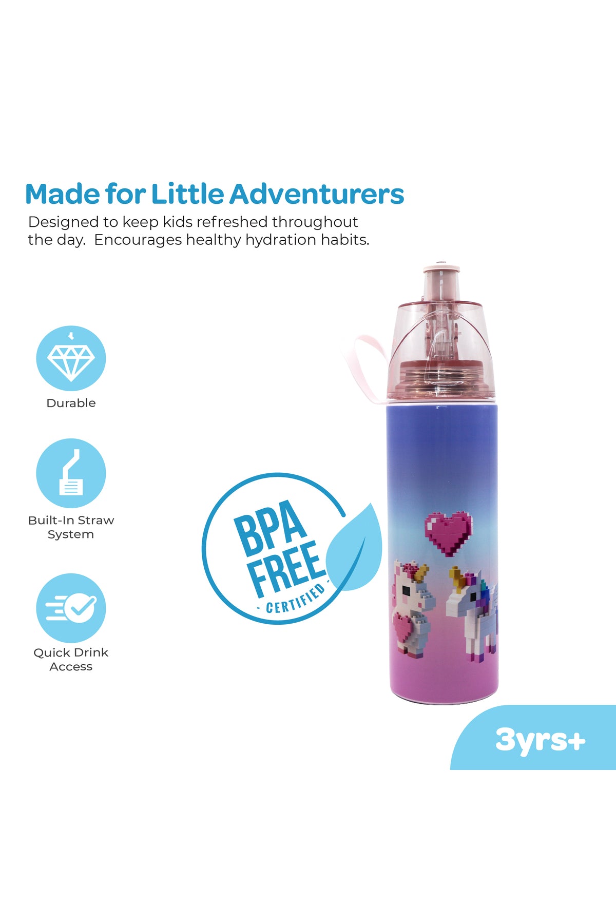 MOON Kids Water Bottle with Spray Mist | Cooling Spray | BPA-Free  Stainless Steel | Leak-Proof for School, Camping, Hiking, Outdoor Play | Boys Water Bottle |500ml