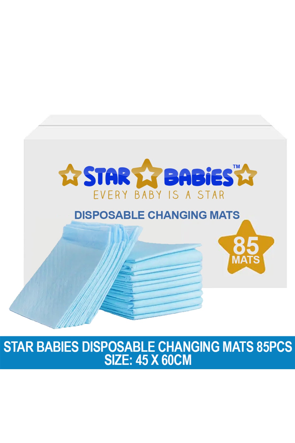Star Babies - Disposable Changing Mat - L - 45 X 60 cm - 85pcs - Blue