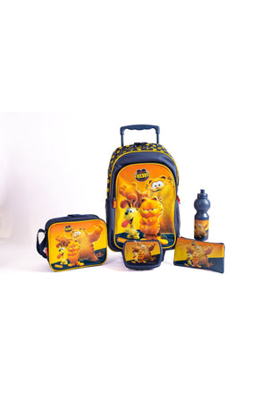 Garfield 18-Inch School Trolley Set With Lunch Bag, Pencil Case, Water Bottle & Lunch Box – Dark Blue