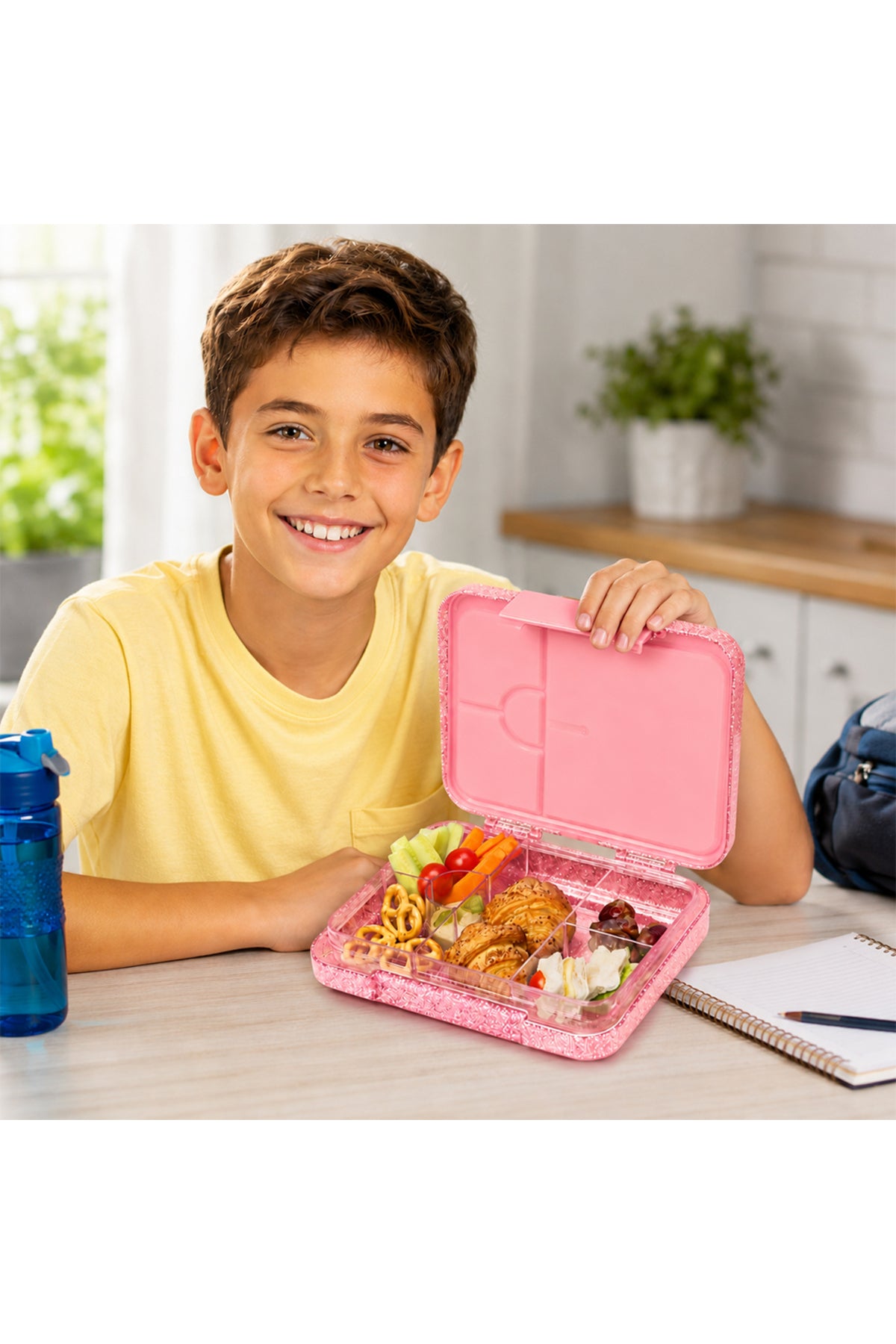 Cocobee Kitten Bento Lunch Box – 6 Compartments, Leakproof, Microwave Safe, Lightweight – 1L – Age 3+(Pink Color)