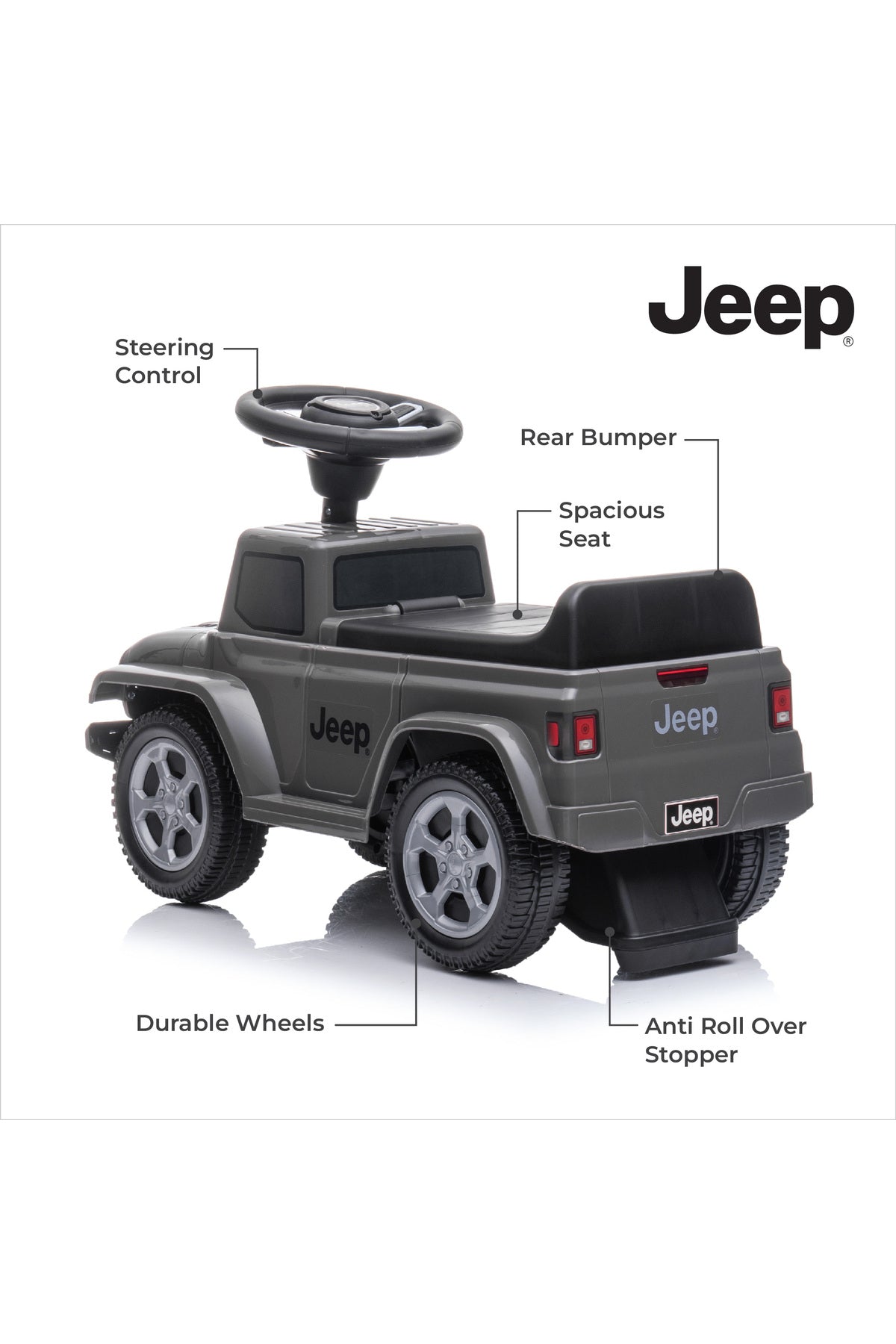 MOON Ride on Jeep Gladiator for Boys and Girls, 18-36 Months with Anti-Tipping Mechanism-Grey