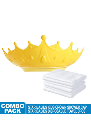 Star Babies - Kids Crown Shower Cap & Disposable Towel 3pcs - Yellow
