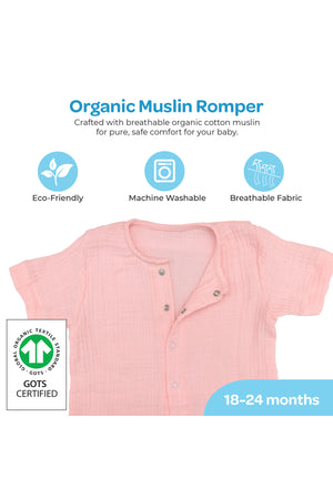 MOON Organic Crinkle Muslin Romper (18-24 Months)- Pink