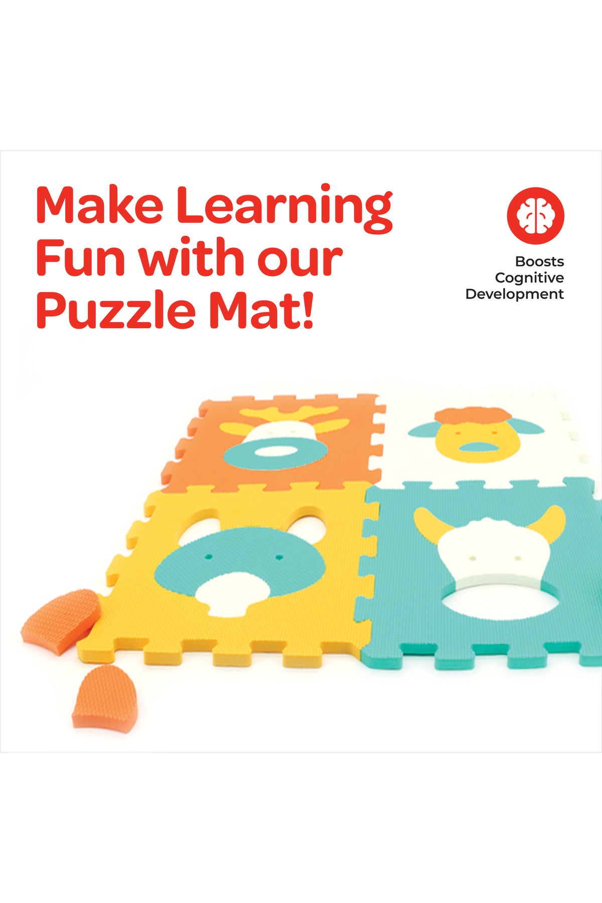 MOON Kids Puzzle Activity Floor Mat - 9PCS  W/BORDERS - ANIMAL WORLD