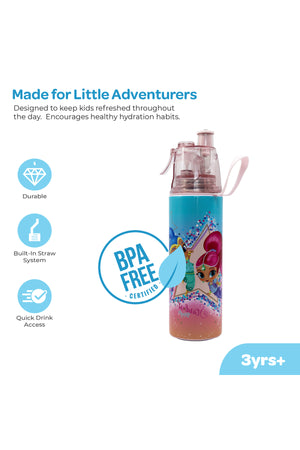 MOON Licensed Simmer & Shine Kids Water Bottle with Spray Mist | Cooling Spray | BPA-Free  Stainless Steel | Leak-Proof for School, Camping, Hiking, Outdoor Play | Girls Water Bottle |500ml