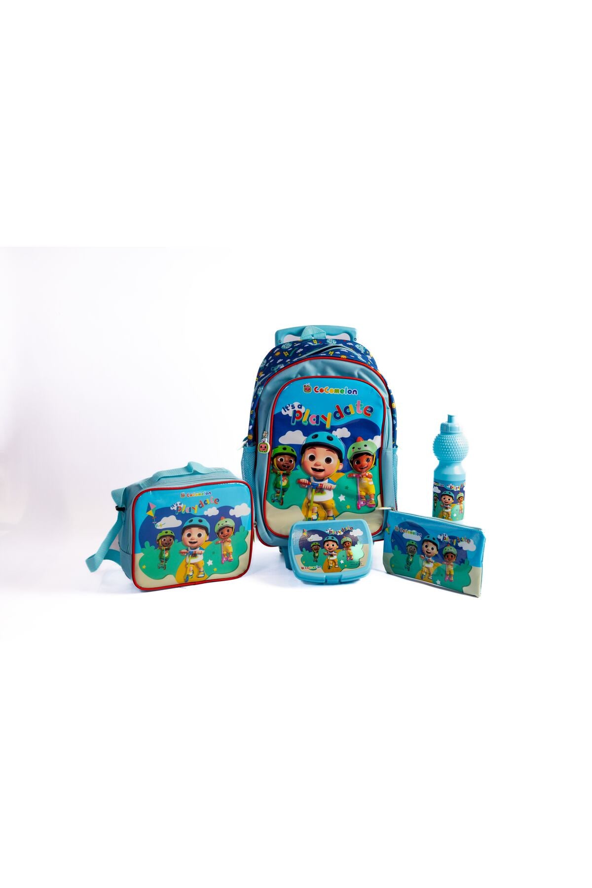 Cocomelon 5-In-1 School Set – 16" Trolley Bag, Lunch Bag, Pencil Case, Water Bottle & Lunch Box – Multicolor