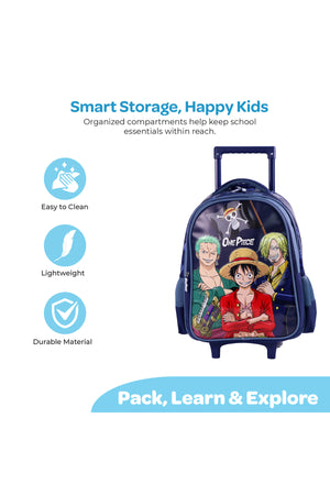 MOON Licensed One Piece3 in 1 Kids Trolley Set   - (16-Inch) Premium Kids School Bag with Lunch Bag & Pencil Case-Blue