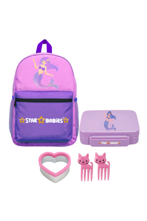 Star Babies 16-Inch Little Mermaid Themed Children's Backpack with Adjustable Shoulder Strap for Hiking Large with Bento Lunch Box with 4 Compartments, BPA Free, Leak-Proof, Toddler-Friendly, 3 Years+ size ,Pack of 2