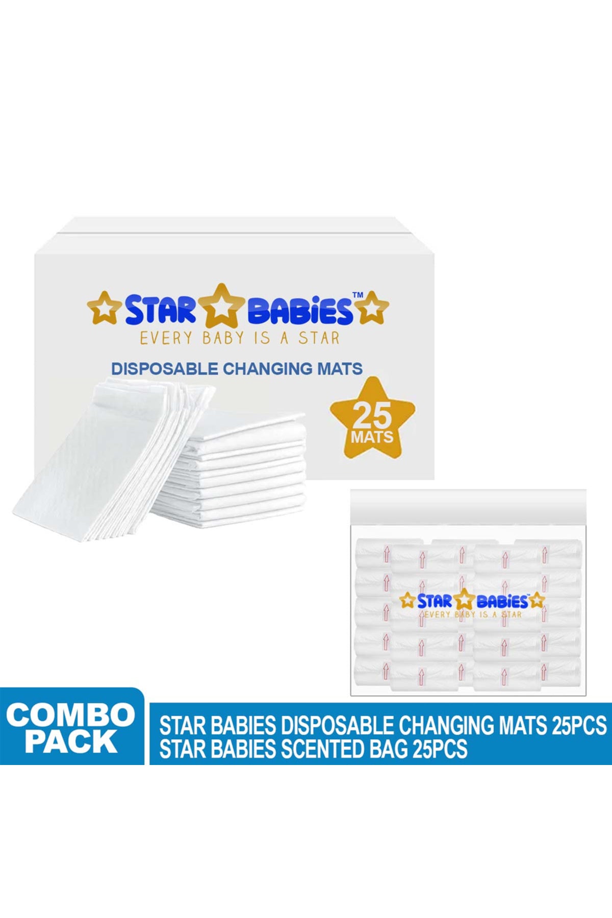 Star Babies - Disposable Changing Mat with Scented Bag - 25pcs - White