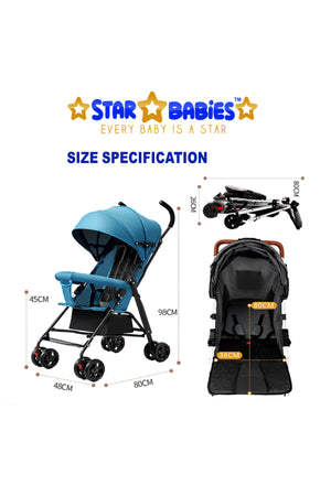 Star Babies - Lightweight Portable Infant Stroller W/ Compact Fold - Blue