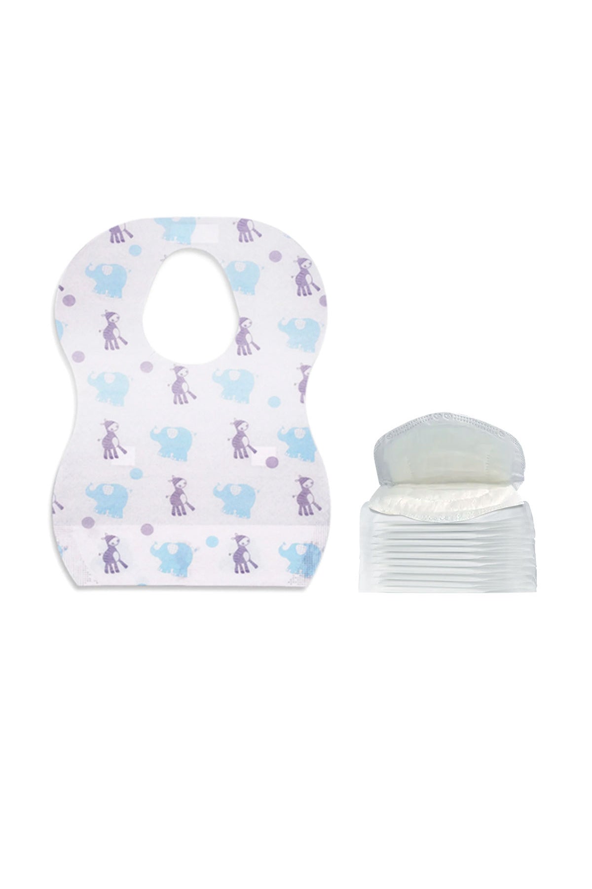 Star Babies - Combo Pack Of 2- Disposable Bibs Elephant Print (20 Pcs) With Breast Pad