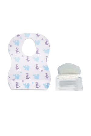 Star Babies - Combo Pack Of 2- Disposable Bibs Elephant Print (20 Pcs) With Breast Pad