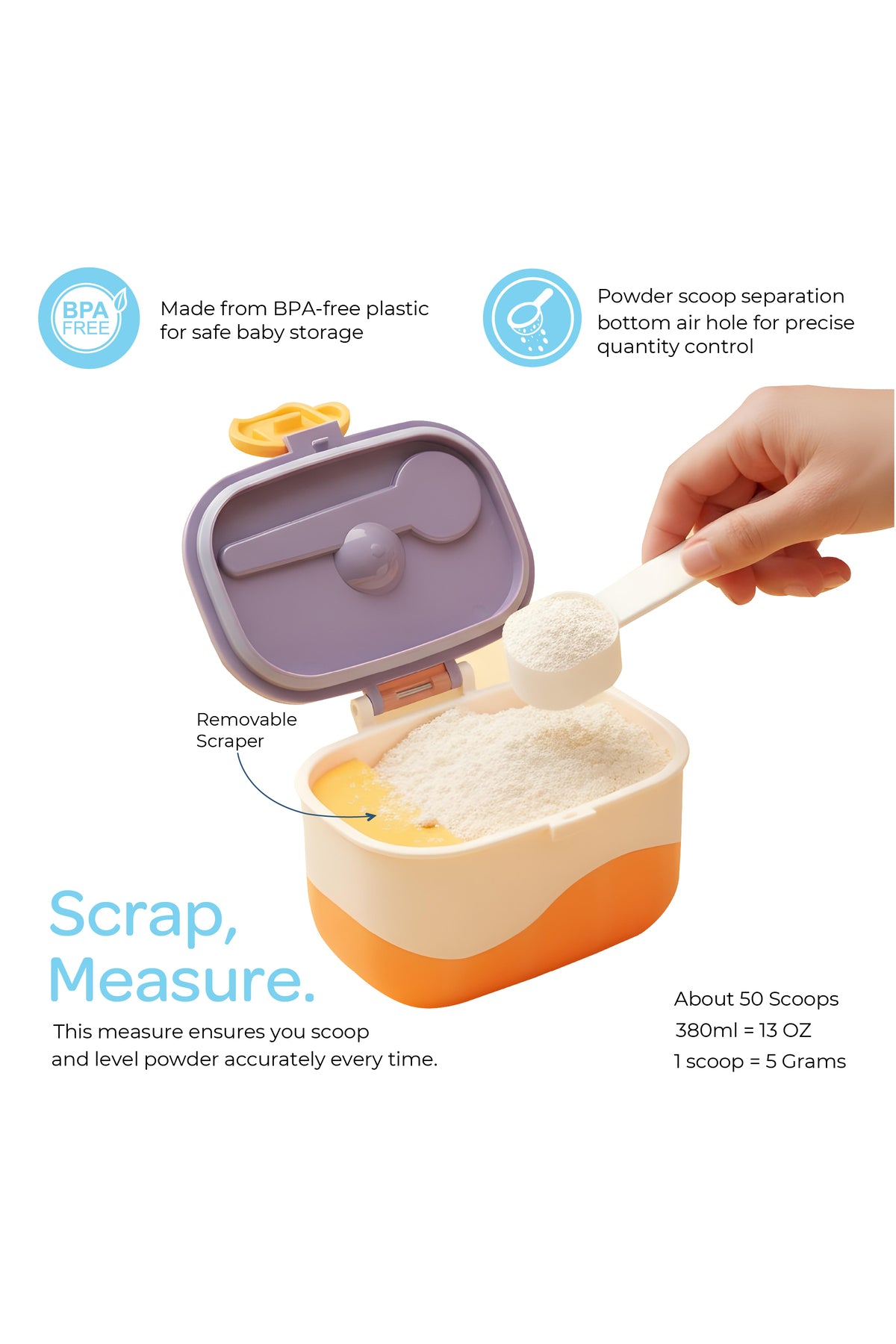 Moon  Baby Milk Powder Storage Box – Portable Formula Dispenser Container with Scoop & Fork--Orange