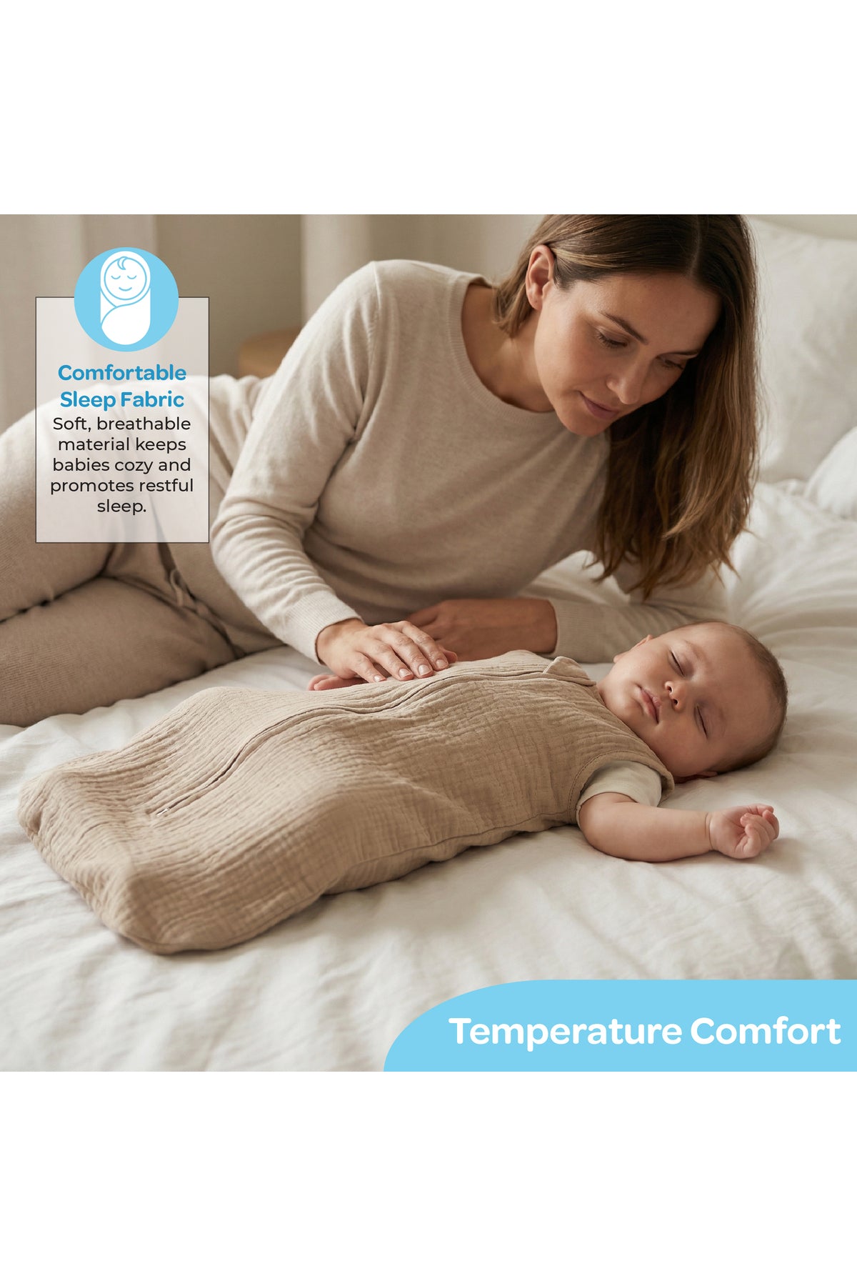 MOON Organic Crinkle Muslin Sleep sack  1 Tog (6-12 Months )-Brown