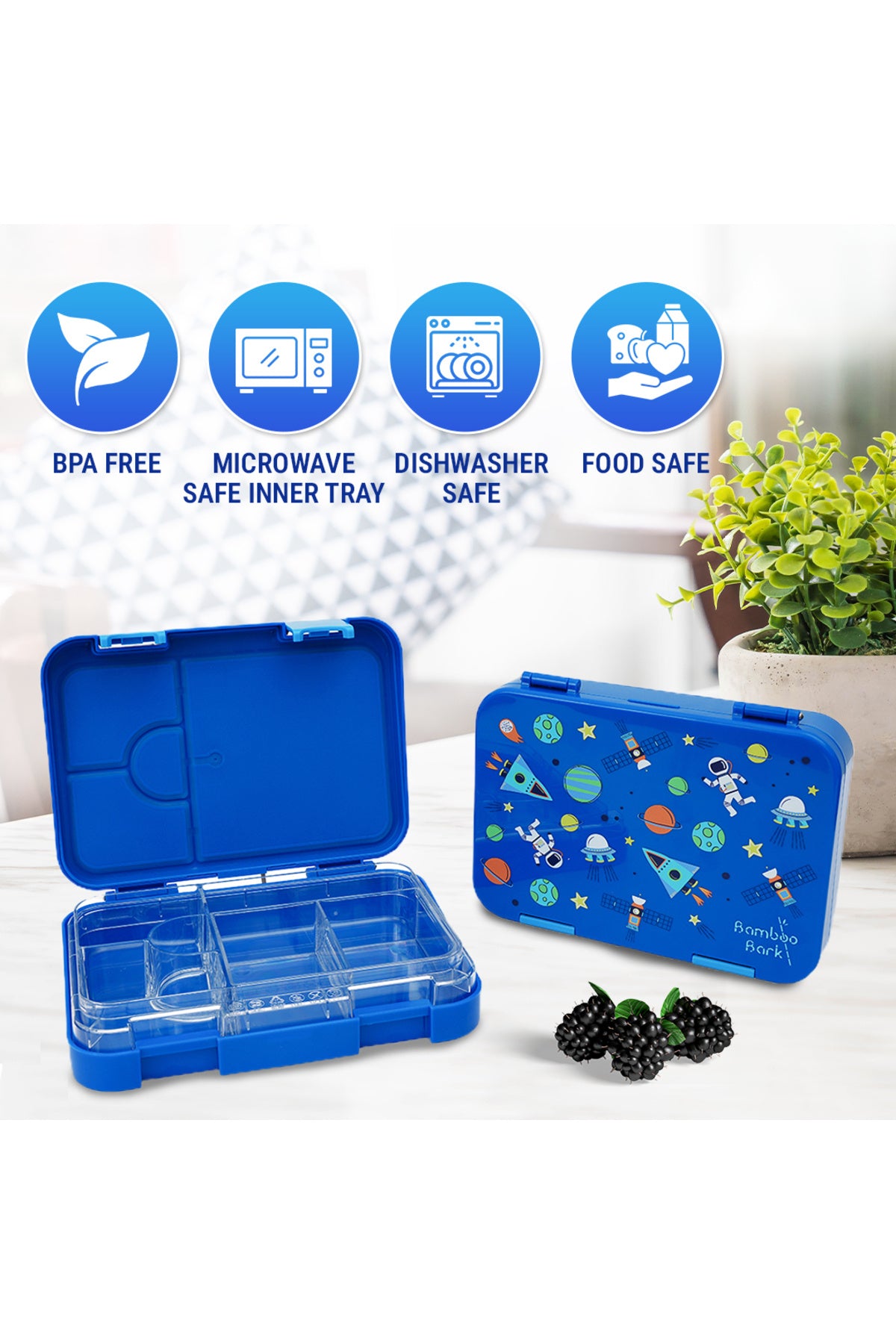 Bamboo Bark childrens kids tritan lunch box, bento, snack box with compartments for school nursery toddler lunchbox