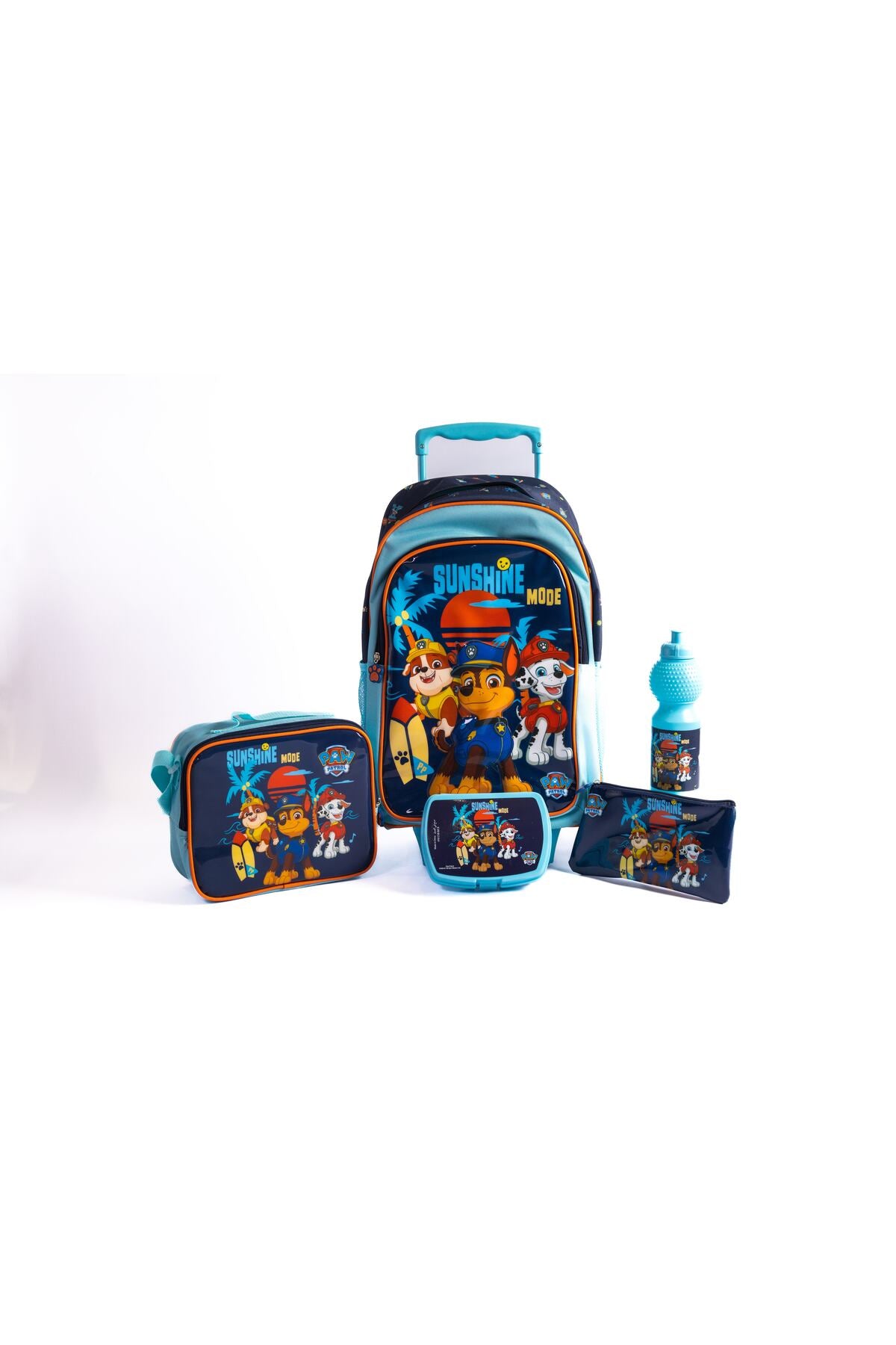 Paw Patrol 18" Trolley School Bag Set With Lunch Bag, Pencil Case, Water Bottle & Lunch Box – Multicolor