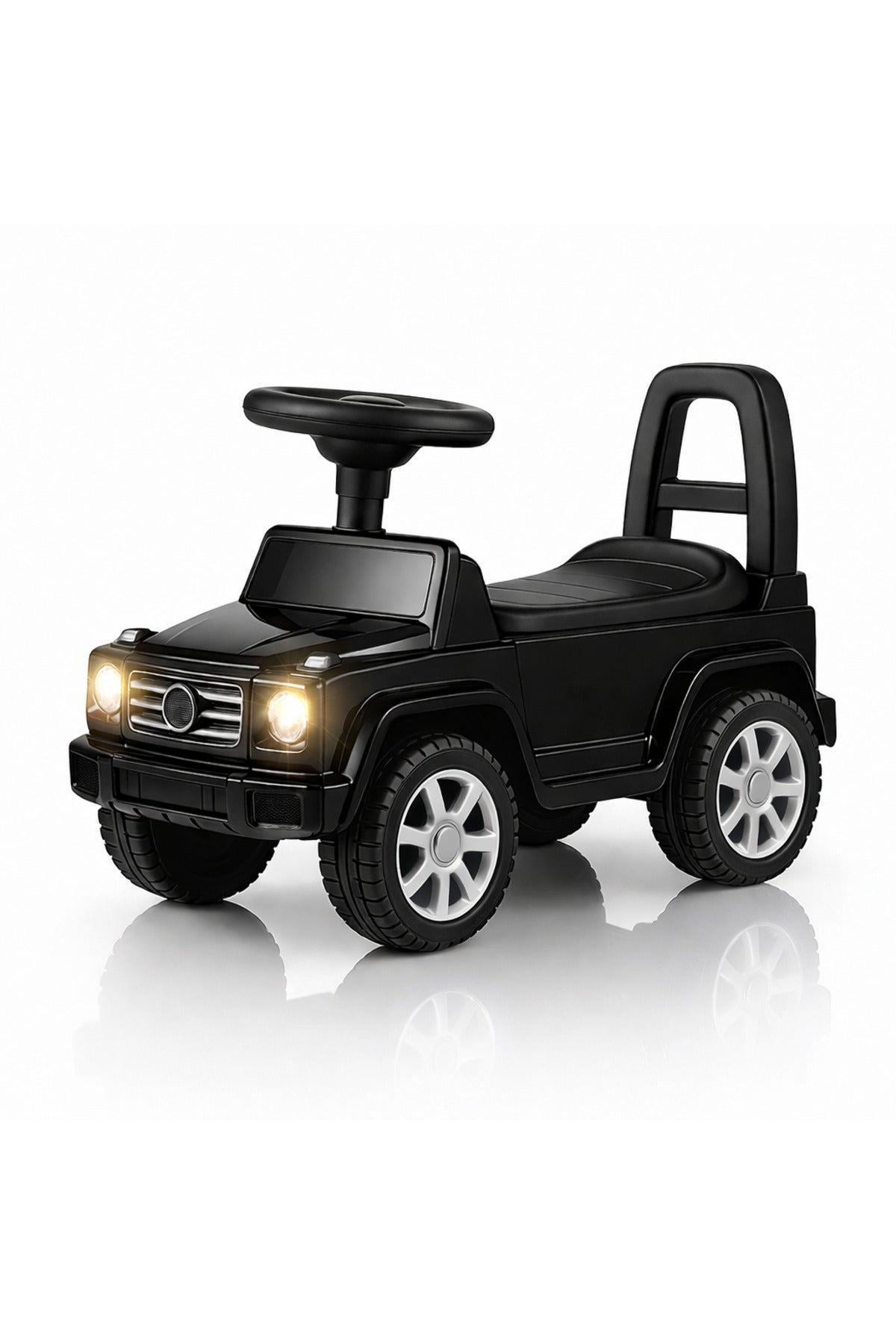 StarMarz Black Luxury Ride-On Jeep – Foot-to-Floor Baby Push Car with Steering Wheel, Backrest & Smooth Wheels – Indoor/Outdoor Toddler Ride-On Toy (1–4 Years) – Black Edition