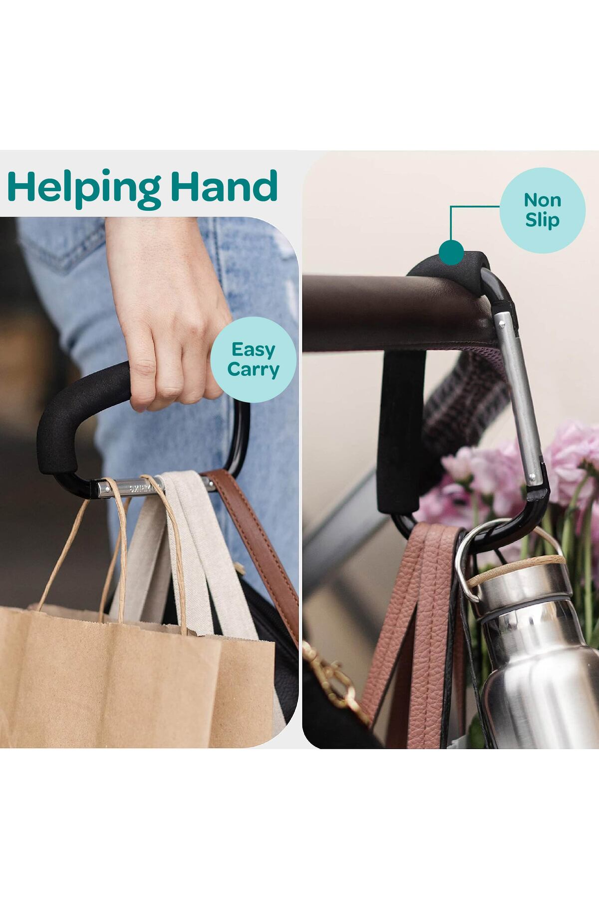 MOON Hands-Free Baby Stroller Hook - Durable, Lightweight & Strong - Black