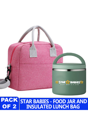 Star Babies Insulated Lunch Bag with Stainless Steel Food Jar- Pink