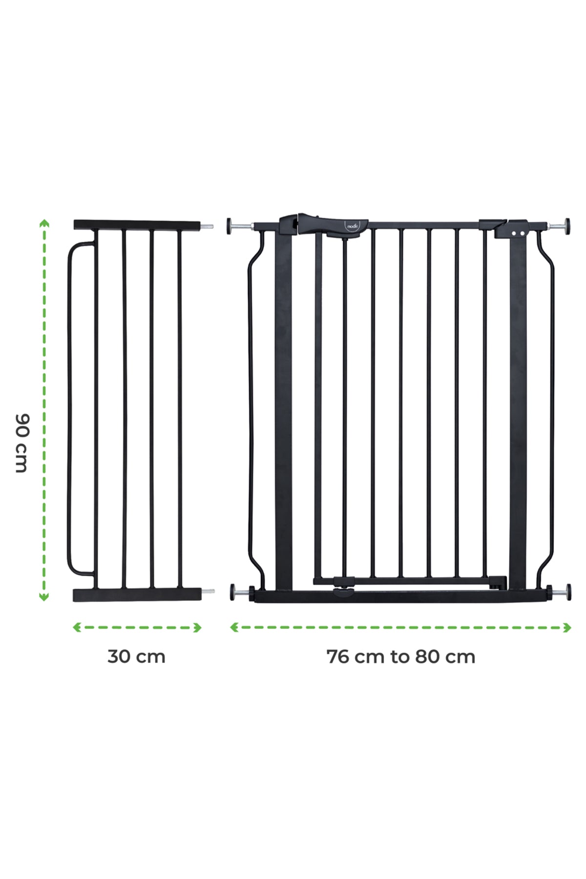 MOON Secura Baby Safety gate 76-80cm-Auto lock barrier with 30cm extension– Black