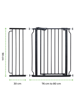 MOON Secura Baby Safety gate 76-80cm-Auto lock barrier with 30cm extension– Black