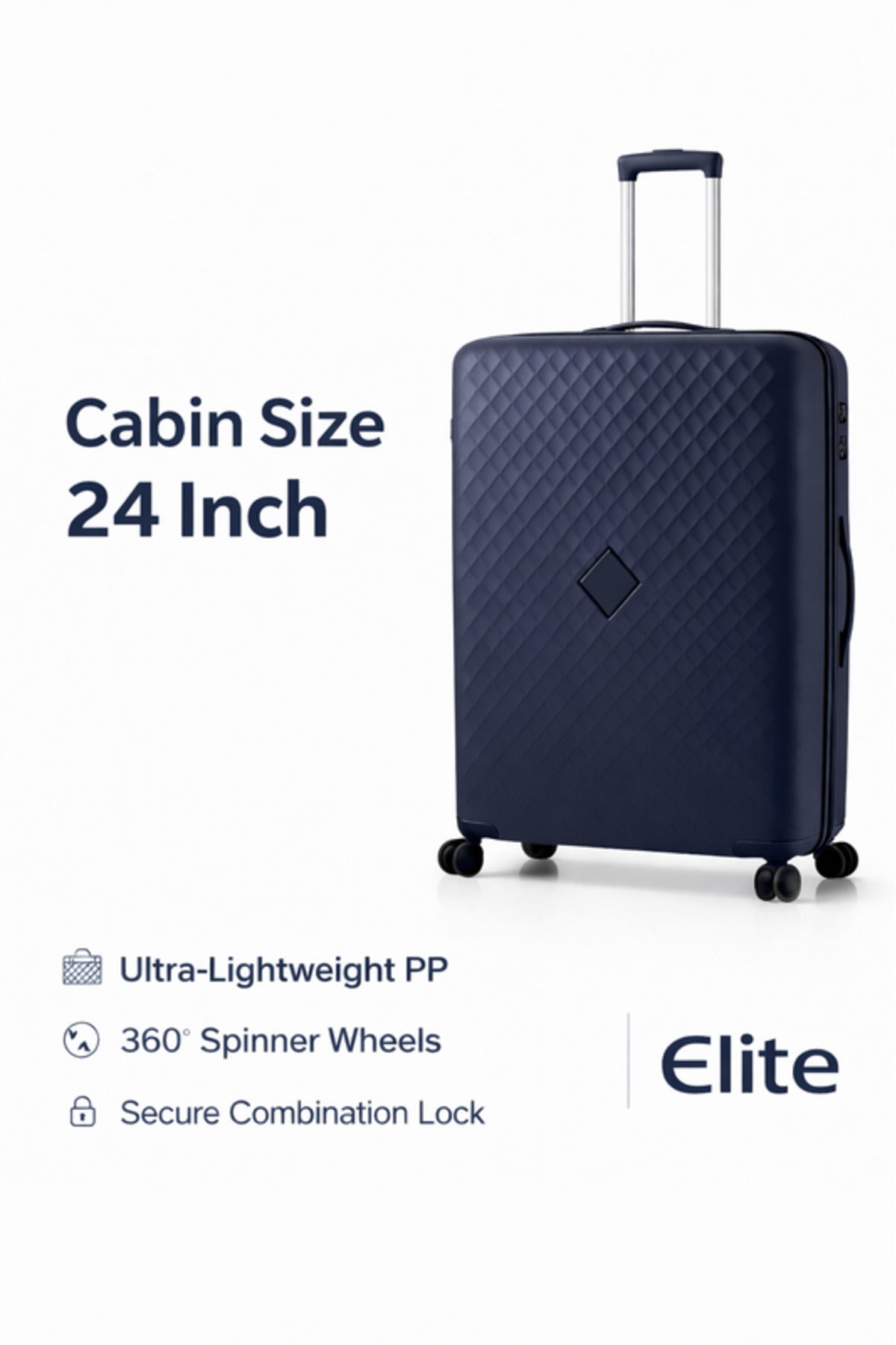 ELITE- Premium Hard-Shell Luggage 24 inch – Lightweight Spinner Suitcase – Dark Blue