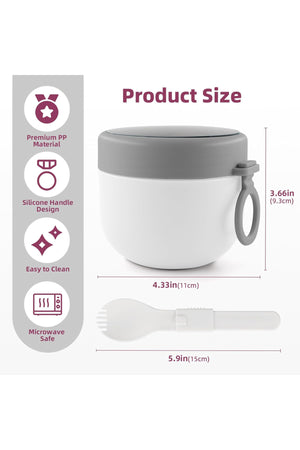 Star Babies Stainless Steel Food Jar 600ml Portable Microwave Safe Breakfast Cup with Spoon & Leak Proof Lid - White