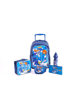 Sonic 18" Trolley Bag School Set With Lunch Bag, Pencil Case, Water Bottle & Lunch Box – Multicolor