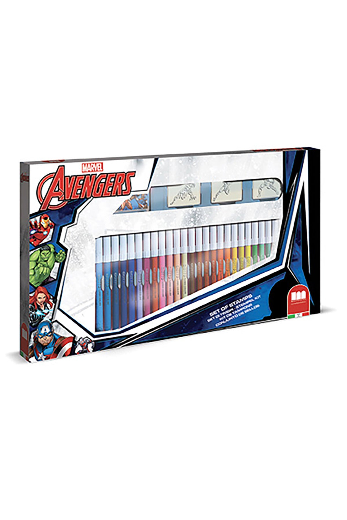 Marvel Avengers 36-Piece Felt Tip Pen & Stamp Art Set with Coloring Book – Kids Creative Stationery Kit