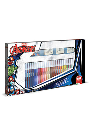 Marvel Avengers 36-Piece Felt Tip Pen & Stamp Art Set with Coloring Book – Kids Creative Stationery Kit