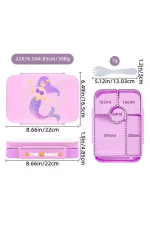 Star Babies Insulated Mini Lunch Bag with 5 Compartment Lunch Box and Fork-Spoon Set- Purple