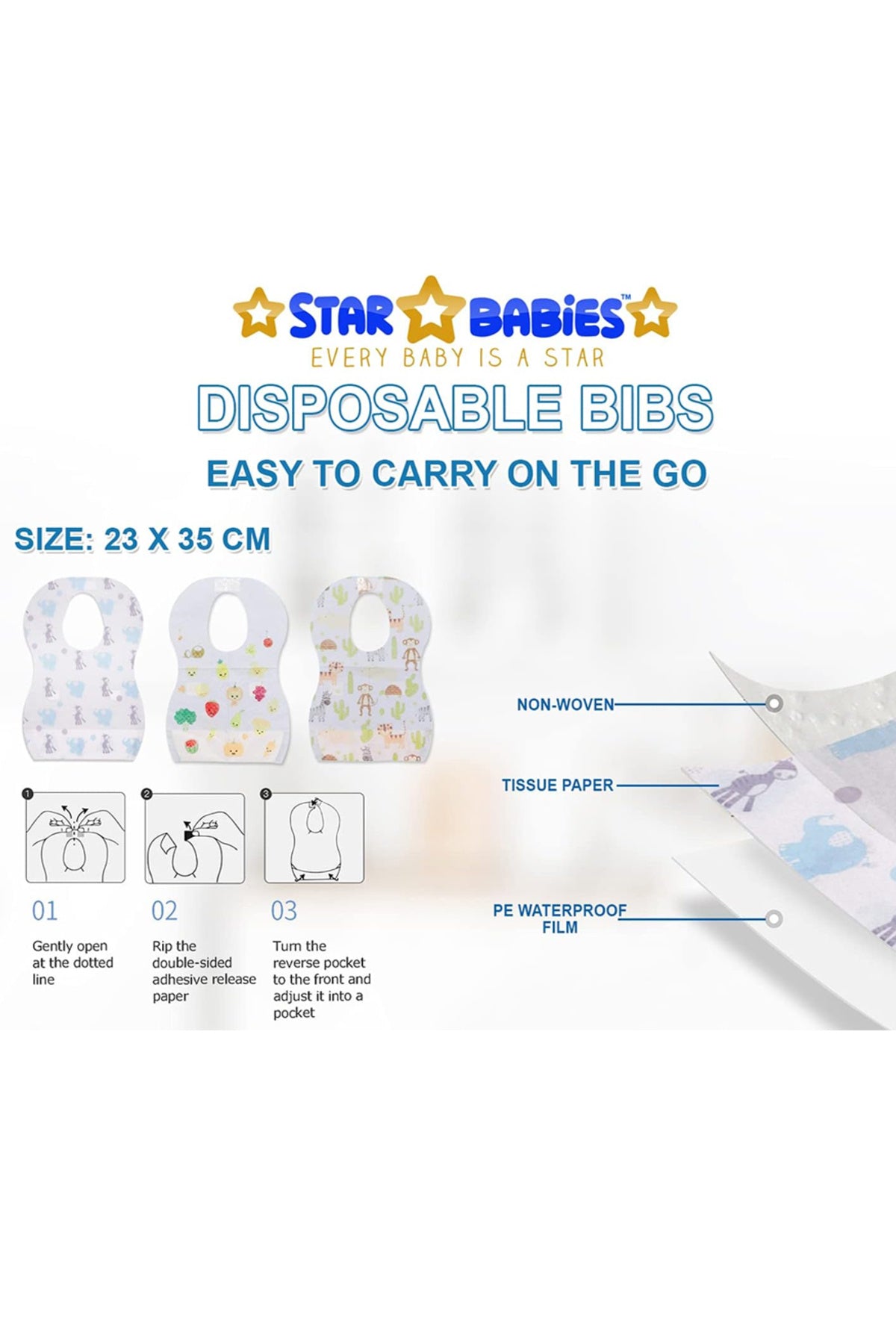 Star Babies - Disposable Bibs - Fruits - Pack of 70