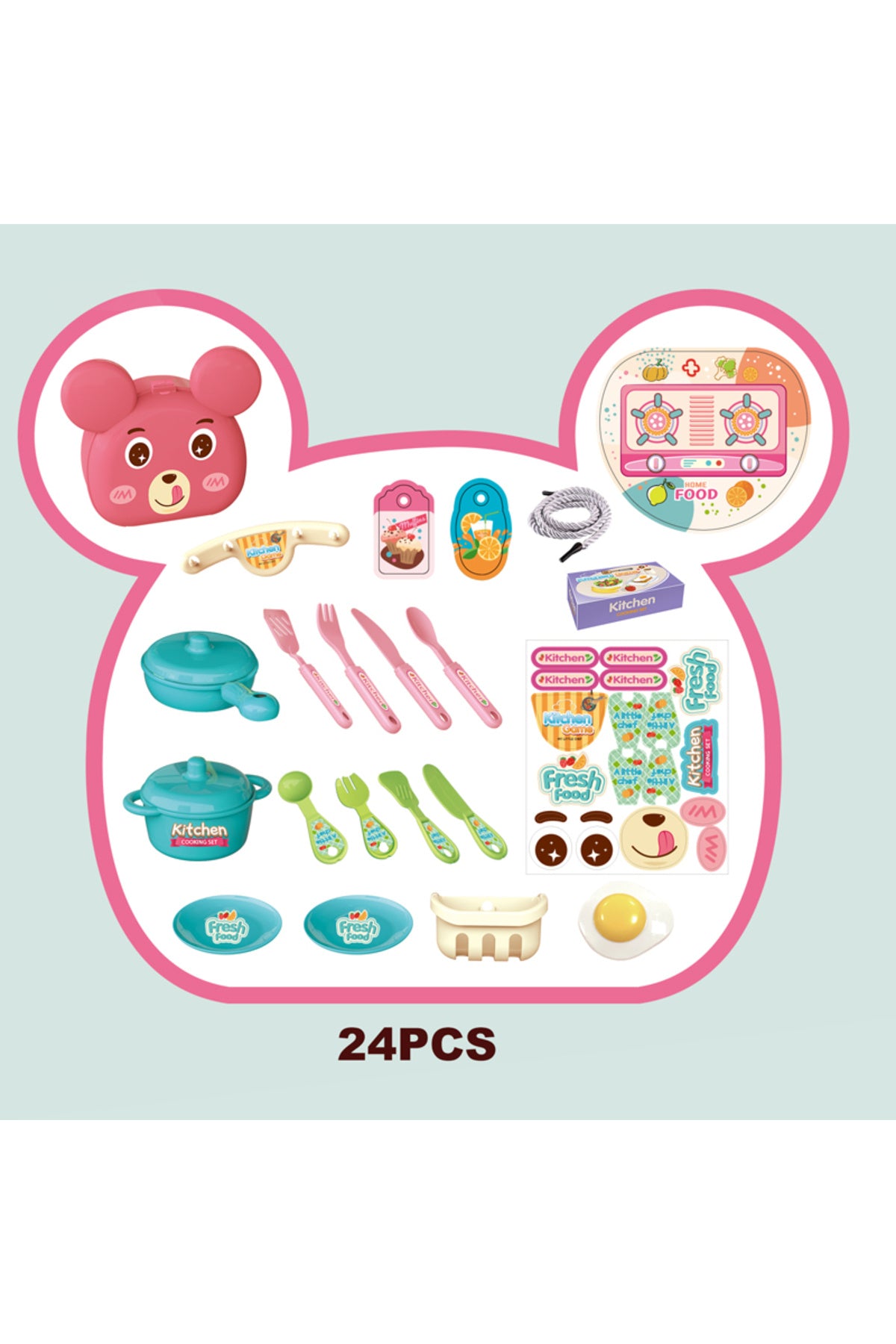 Kikibebe Kitchen Backpack Set – 24 Pieces, High-Quality Polypropylene Material – Pink