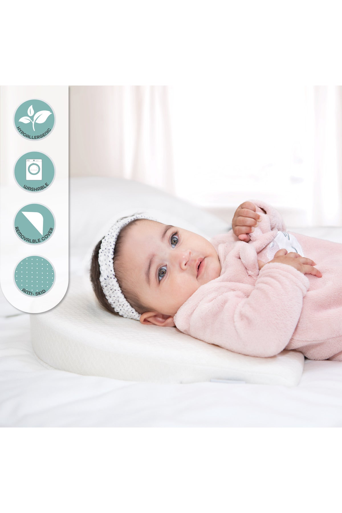 MOON  Organic Universal Crib Wedge - White, Half MOON  organic fabric